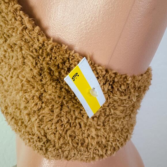 SKIMS Cozy Knit Teddy Tie Open Back Halter Bra Crop Top Camel Lounge Size L NEW - Picture 11 of 12
